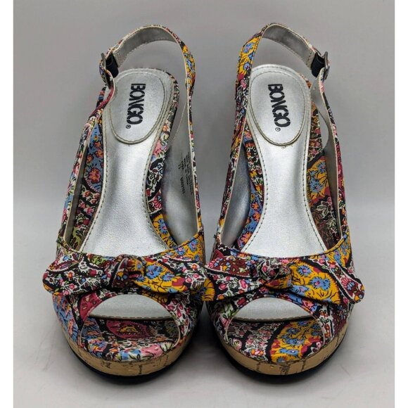 VTG BONGO High Heels Sz 7.5 Colorful Paisley Floral Y2K Cork Platform Kyra Pumps - Picture 3 of 7